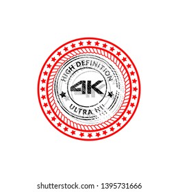 circle rubber stamp with the text 4K high definition. 4K rubber stamp, label, badge, logo,seal. Designed for your web site design, logo, app, UI.