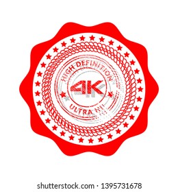 circle rubber stamp with the text 4K high definition. 4K rubber stamp, label, badge, logo,seal. Designed for your web site design, logo, app, UI.