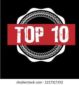 circle rubber stamp with the text TOP 10. TOP 10 rubber stamp