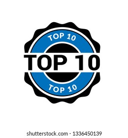 circle rubber stamp with the text TOP 10 .TOP 10 feedback rubber stamp, label, badge, logo,seal. Designed for your web site design, logo, app, UI
