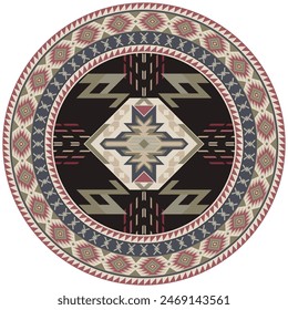 Circle rug, Aztec, ethnic tribe, Navajo, for room decoration, doormat.