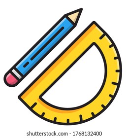 circle rule and pencil flat icon