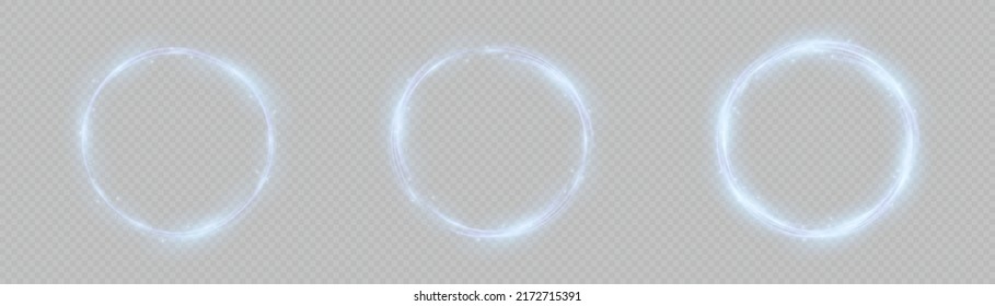 Circle with runes. Ethereal fire portal sign with strange flame spark. Decor elements blue light effect. Luminous trail effect on transparent background. magic circle.