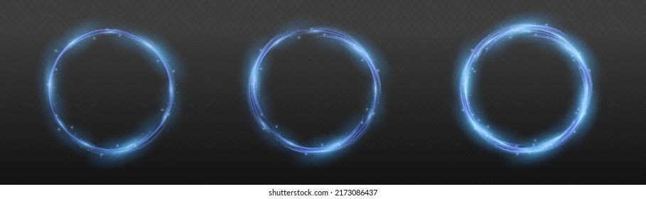 Circle with runes. Ethereal fire portal sign with strange flame spark. Decor elements blue light effect. Luminous trail effect on transparent background. magic circle.