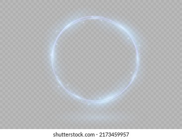 Circle with runes. Ethereal fire portal sign with strange flame spark. Decor elements blue light effect. Luminous trail effect on transparent background. magic circle.