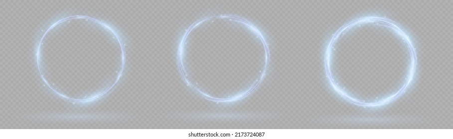 Circle With Runes. Ethereal Fire Portal Sign With Strange Flame Spark. Decor Elements Blue Light Effect. Luminous Trail Effect On Transparent Background. Magic Circle.