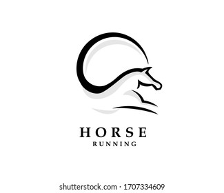 Circle running horse simple line art logo design inspiration