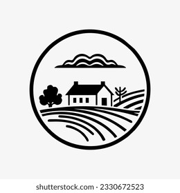 Circle rustic logo, farmer, badge design stamp label, vintage template vector illustration