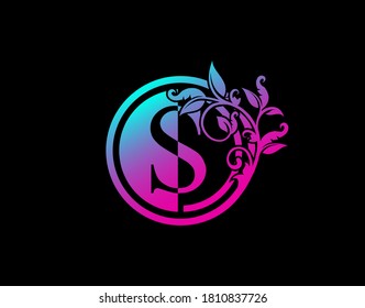 Logo De La Letra Circle S Floral. Icono con el logotipo de lujo S Swirl perfecto para salón, yoga, restaurante, boutique y sello de carta.