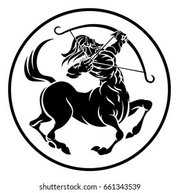 Circle Sagittarius archer centaur, horoscope astrology zodiac sign icon