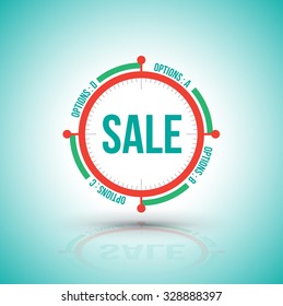 Circle sale banner clock style with options. Vector illustration.