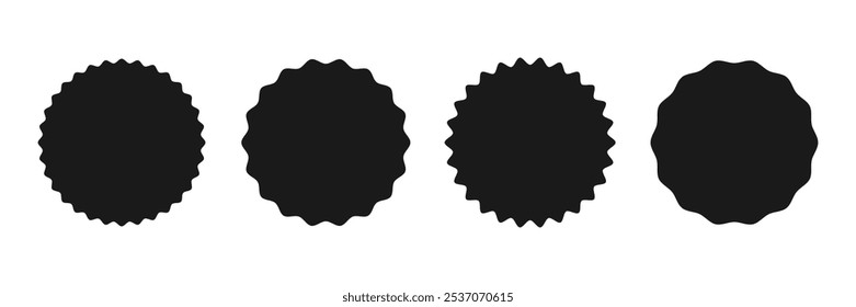 Circle Sale Price Sticker blank icon set. Starburst simple shape. Black Silhouette. Wavy edge Promo Stamp Tag Frame. Flat design labels. Vector illustration