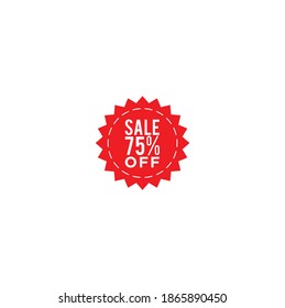 Circle Sale Tags 75% Design with Text in Red Color Hanging in White Background, Vector Illustration