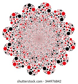 Circle Salute Flower vector illustration. Style is intensive red and black bicolor flat circles, white background.
