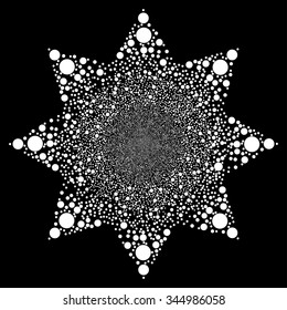 Circle Salute Flower vector illustration. Style is white flat bubbles, black background.