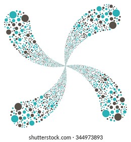 Circle Salute Swirl With Four Petals vector illustration. Style is grey and cyan bicolor flat circles, white background.