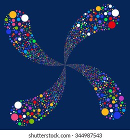 Circle Salute Swirl With Four Petals vector illustration. Style is bright multicolored flat circles, blue background.