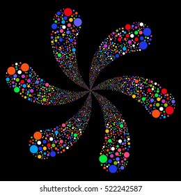 Circle Salute Swirl With Six Petals 01 vector image. Style is bright multicolored flat circles, black background.