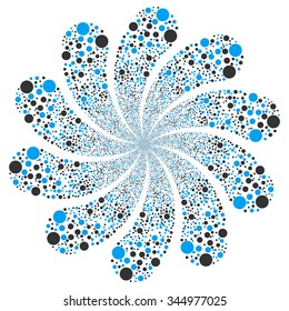 Circle Salute Swirl With Ten Petals vector illustration. Style is blue and gray bicolor flat circles, white background.