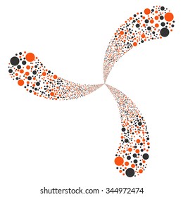 Circle Salute Swirl With Three Petals vector illustration. Style is orange and gray bicolor flat circles, white background.