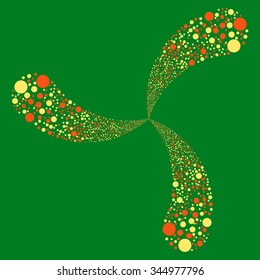 Circle Salute Swirl With Three Petals vector illustration. Style is orange and yellow bicolor flat circles, green background.