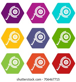 Circle saw icon set many color hexahedron isolated on white vector illustration