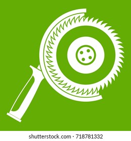 Circle saw icon white isolated on green background. Vector illustration