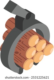 Kreissäge oder Greifsäge isometrisches Konzept, Blockhalter Gerät Vektorsymbol-Design, Holz und Holz Symbol, Wald Entwaldung Produkte Schild, Mühlen Hof und Sägewerke Illustration