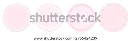 Circle scallop lace ornament frame set. Vintage round borders with heart, ribbon and dotted trim.