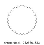 Circle scalloped frame. Scalloped edge round shape border. Simple label and sticker form. Flower silhouette lace frame. Vector illustration isolated on white background.