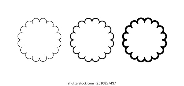 Quadro recortado de círculo. Borda de forma redonda de borda recortada. Rótulo simples e forma de adesivo. Quadro de renda de silhueta de flor. Ilustração vetorial isolada sobre fundo branco.