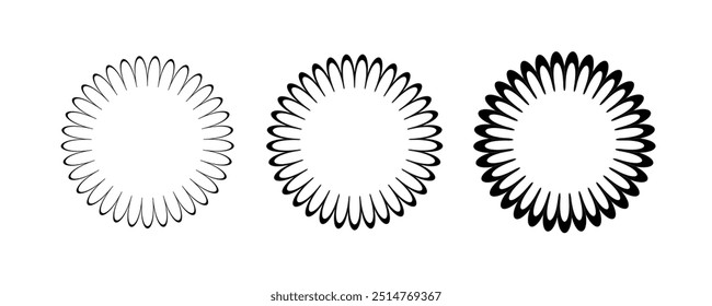 Quadro recortado de círculo. Borda de forma redonda de borda recortada. Rótulo simples e forma de adesivo. Quadro de renda de silhueta de flor. Ilustração vetorial isolada sobre fundo branco.