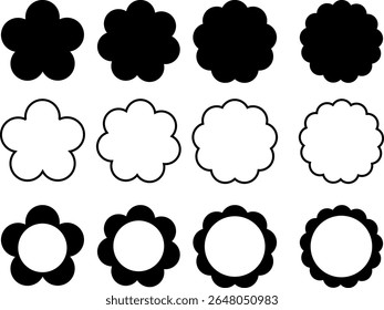 Circle and scalloped frames. oval and square scalloped frames. Scallop edge shape set.  Geometric shapes with scallop and zigzag edges
