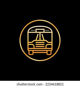 Circle with School Bus vector vehicle concept yellow icon in outline style on dark background