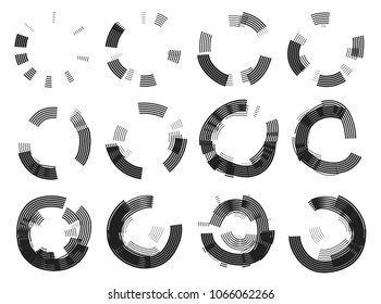 Circle scribble set drawn line pencil, pen. Symmetrical circle lines, ball draft illustration. Vector illustration circular scribble doodle, round circles on white background.