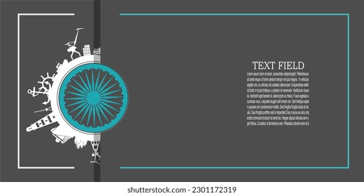 Circle with sea shipping and travel relative silhouettes. Objects located around the circle. Industrial design background. Flag of India
