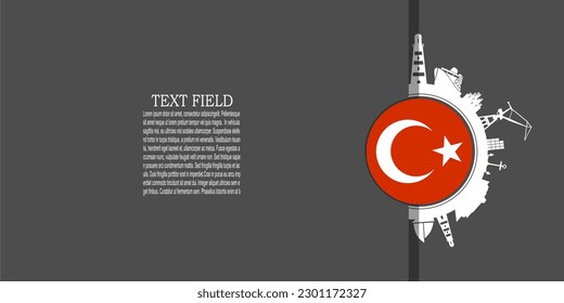 Circle with sea shipping and travel relative silhouettes. Objects located around the circle. Industrial design background. Flag of Turkey