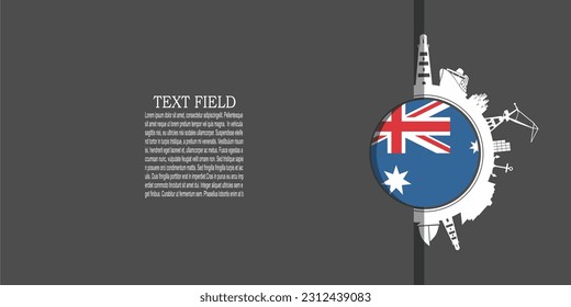 Circle with sea shipping and travel relative silhouettes. Objects located around the circle. Industrial design background. Flag of Australia