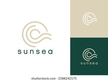 circle sea wave logo vector graphic design