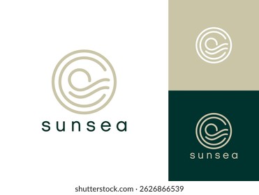 circle sea wave logo vector graphic design