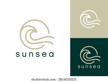 circle sea wave logo vector graphic design