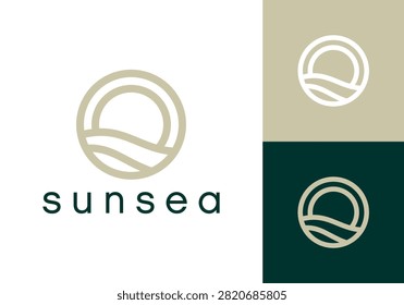 circle sea wave logo vector graphic design