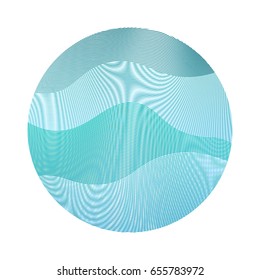 Circle sea waves ripple abstract vector illustration on white background. Bright clip art pattern with colorful curves. Round water concept logo design. Blue and aquamarine curved wavy lines texture. 
