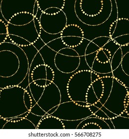 Circle seamless with golden dots. Vector Monochrome Pattern. Retro black and gold seamless dotted circle background