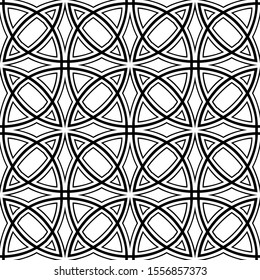 Circle seamless, medieval trellis pattern, seamless fabric print, linear seamless print, black and white vector illustration.