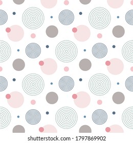 Circle seamless pattern. Colorful geometric pattern. Abstract background with circles. Repeating texture bubbles. Vector illustration. Modern ornament. Design paper, wallpaper, textile, cloth.