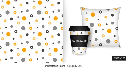 Circle seamless pattern. Colorful geometric pattern. Abstract background with circles. Repeating texture bubbles. Vector illustration. Modern ornament. Design textile, paper, wallpaper, cloth. Mockup.
