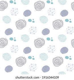 Circle seamless pattern. Colorful geometric pattern hand drawn. Abstract background with circles. Vector illustration. Repeating ornament with round shapes. Design paper, textile, fabric.