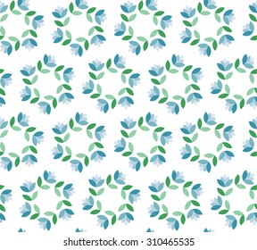 Circle seamless pattern. Flowers pattern. Floral pattern. Garlands of spring flowers in circles. Geometric pattern. Textile pattern.Abstract Zigzag Background.Vector Regular Texture.Fresh mint colors.