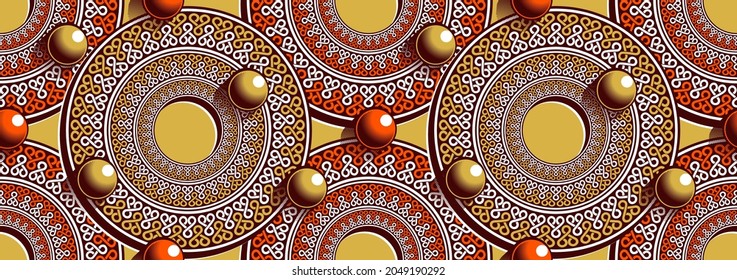 circle seamless pattern, Folk motifs intricate shapes, Folk embroidery.